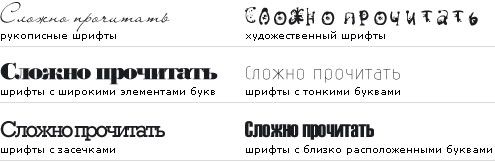 Не рекомендуем для вывесок сложные для прочтения шрифты 